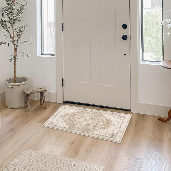 global sourcing small area rug 2x3,non slip neutral farmhouse washable entryway rug indoor,tan beige and light brown oem/odm services