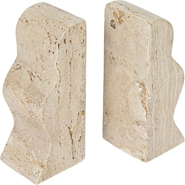 supplier direct creative co-op decorative travertine wave bookends, natural, set of 2 wholesale prices
