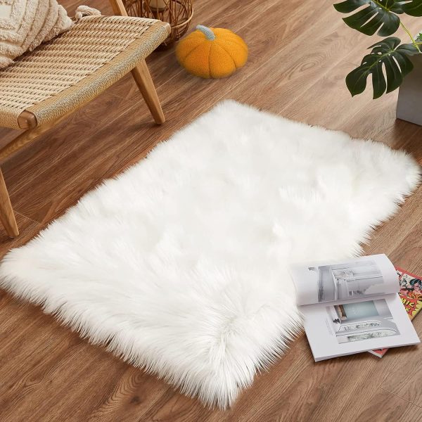 global sourcing goolela faux fur rug throw small white 2x3 sheep skin fluffy washable rug for bedroom dorm bedside rug luxury room decor, rectangle oem/odm services