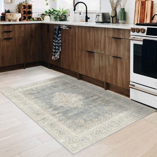 global sourcing 2x3 rug small washable rug distressed thin indoor entryway vintage rug low-pile floor carpet for entrance bedroom kitchen bathroom beige grey oem/odm services