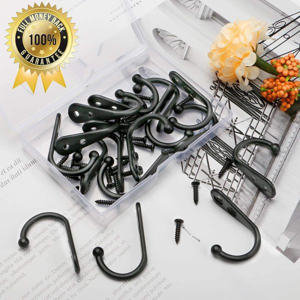 competitive pricing 15 pcs black wall mounted coat hooks, hanger hook with 30 pieces screws for hanging hat, towel, key, robe, coats, scarf, bag, cap, coffee cup, mugs one-stop wholesale