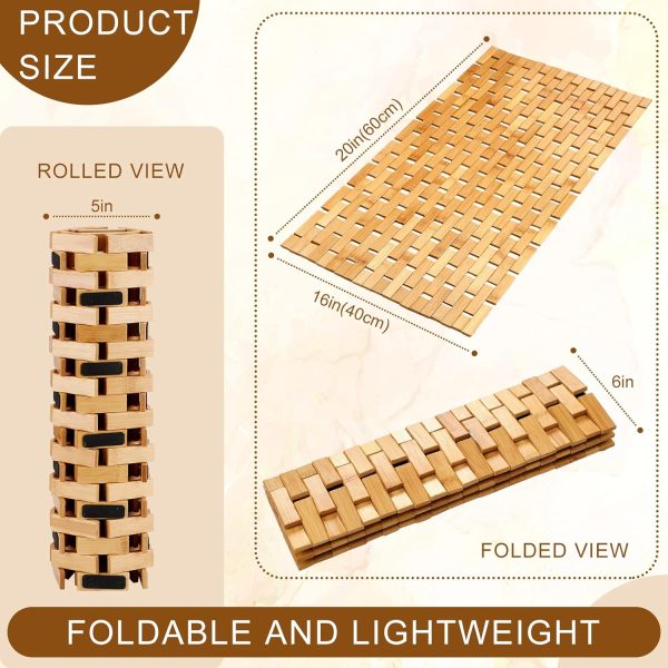 manufacturer direct 2 pcs bamboo shower mat wood bath mat bathroom bamboo rug non slip waterproof wooden shower mat with nonskid silicone pads for bathroom floor spa bathtub kitchen(24 x 16 inches) trade price