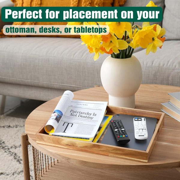wholesale direct 17 inch acacia wood serving tray with handles - large wooden tray for ottoman, breakfast in bed, dinner, coffee table - decorative rectangular tray for living room bedroom entryway and kitchen bulk purchase at factory prices