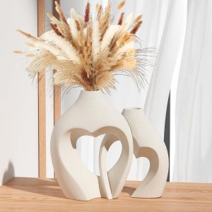 oem/odm services white vases for decor, heart shaped ceramic vase set of 2, nordic heart shaped vases, minimalist decorative vase for table centerpiece wedding dining living room office house decoration affordable bulk deals