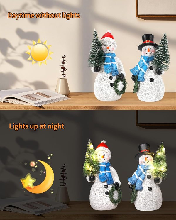 dropship from factory istatue resin snowmen figurines with lighted christmas tree and wreath 5'' - set of 2 battery operated - holiday decorations home decor (snowman) mass production supply