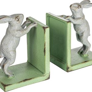 supplier direct creative co-op decorative 2-tone cast metal rabbit bookends, green and grey, set of 2 wholesale prices
