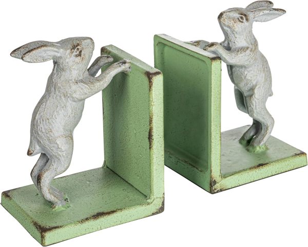 supplier direct creative co-op decorative 2-tone cast metal rabbit bookends, green and grey, set of 2 wholesale prices