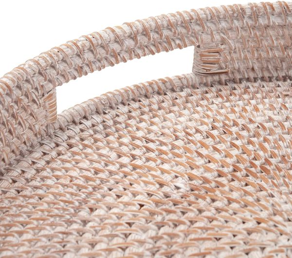 wholesale direct coffee table tray round rattan ottoman tray woven serving trays with handles for home and kitchen decorative white (large 14 inch x 2.8 inch) bulk purchase at factory prices