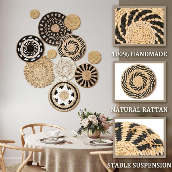 bulk purchase 11 pcs boho wall basket decor decorative bulrush woven basket wall decor boho wall art round farmhouse wall hanging baskets for kitchen rustic home christmas decorations, multi sizes(retro) trade price