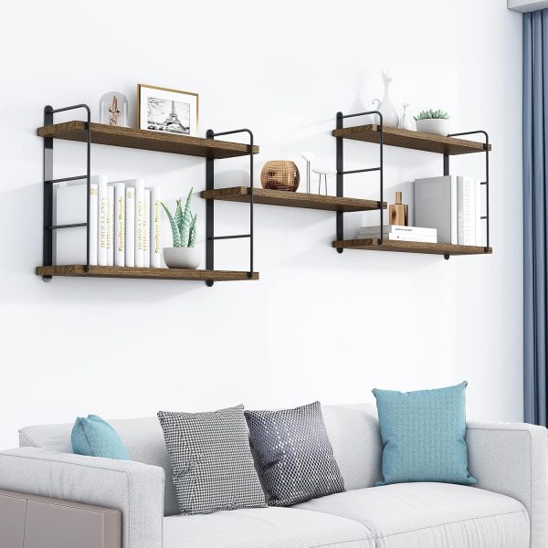 bulk purchase wall mounted floating shelves - rustic wall decor wood shelves for bedroom, living room, bathroom and kitchen storage, easy installation hanging shelves (5, brown) trade price