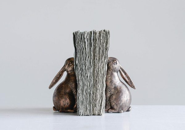 supplier direct creative co-op decorative resin rabbit bookends, bronze, set of 2 wholesale prices