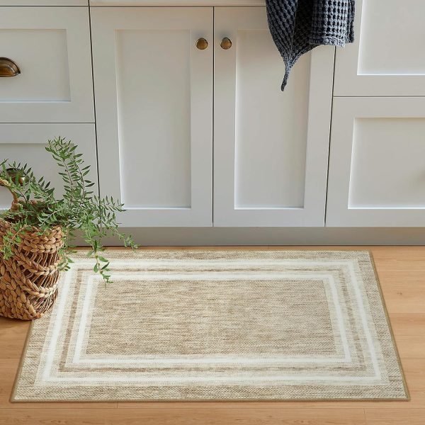 global sourcing ojia modern bordered kitchen rugs non slip washable, 2'x3' entryway rug thin soft small area rug indoor door mat non-shedding throw carpet bathroom rugs for bedside bedroom oem/odm services