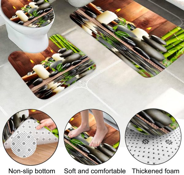 manufacturer direct lnond 4pcs spa bathroom shower curtain sets with rugs, stone bamboo bathroom sets with shower curtain and rugs and accessories trade price