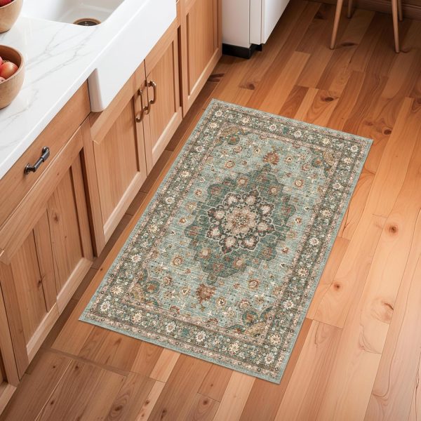global sourcing washable oriental area rug - 2x3 rugs for living room soft carpet for bedroom waterproof floral distressed indoor stain resistant non-shedding floor carpets (green, 2x3) oem/odm services