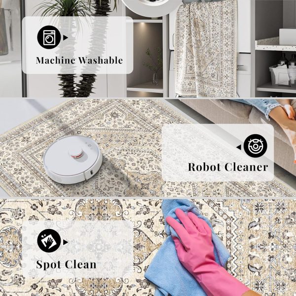 global sourcing washable entryway 2x3 rug: small boho rugs for indoor entrance non slip backing stain resistant carpet low pile throw rugs for bedroom bedside inside front door floor kitchen decor(beige,2x3ft) oem/odm services