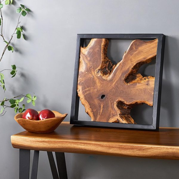 bulk purchase warmaxx rustic teak wood wall decor 17''x17 farmhouse live edge wall art decoration for home living room bedroom office handcrafted square wooden flower design wall décor trade price