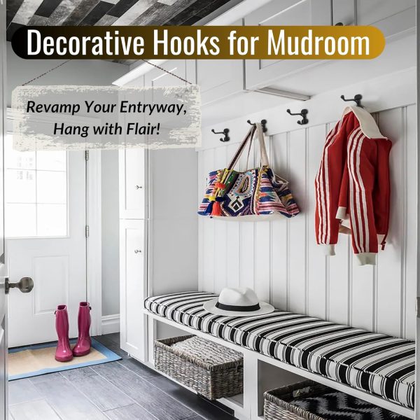 competitive pricing rustic wall hooks heavy duty: black cast iron hooks for bags, coat, towels and hat, farmhouse decorative antique wall hooks one-stop wholesale