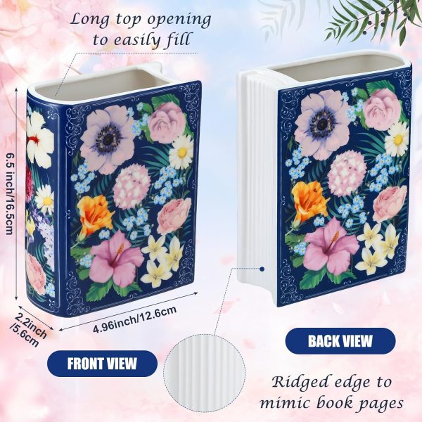 oem/odm services uiifan book shaped small flower vase decorative ceramic vases cute home decor for bookshelf dining table desk office home decor unique vase for book lovers (retro flowers) affordable bulk deals