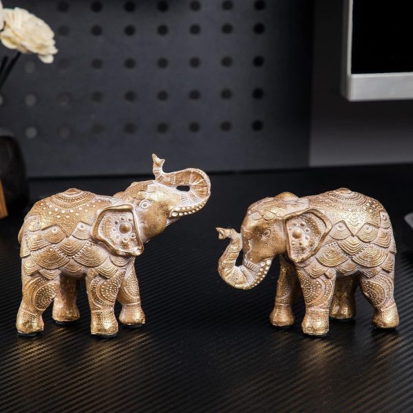 dropship from factory elephant statue for home decorations,elephant figurines with trunk up,elephant decor for shelf shelves table living room nightstand,african elephants gifts for women small set of 2 gold color accents mass production supply