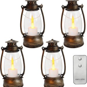 custom wholesale llq vintage decorative lanterns with remote, camping party decorations, table centerpiece, indoor & outdoor hanging lanterns, christmas halloween wedding party decor, 4-pack (bronze brushed) oem/odm services