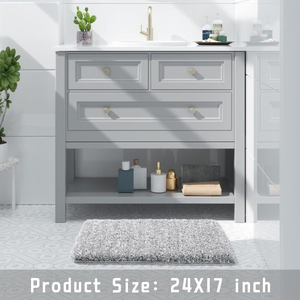 global sourcing yimobra bathroom rugs non slip washable 24x17, ultra soft and water absorbent bath mats, plush fluffy shower mat outside, microfiber thick matts for bathroom floor/sink, light gray and white oem/odm services