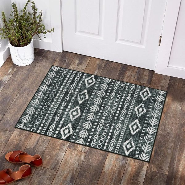 global sourcing lahome boho moroccan throw rug,washable black white 2x3 entryway rug non slip,low-pile soft bath mat rustic tribal kitchen farmhouse rugs for entry front door (2x3ft) oem/odm services