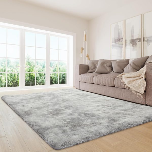 global sourcing fluffy soft area rugs for bedroom, 4x6 indoor modern area rugs fluffy living room carpets for kids bedroom home decor nursery rug, high pile soft throw rug, anti-skid, tie-dyed light grey oem/odm services