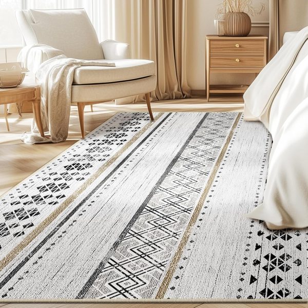 manufacturer direct bestsweetie 8x10 area rug for living room washable rug moroccan farmhouse neutral geometric soft low pile non-slip water repellent rug for dining room bedroom black/brown/navy trade price