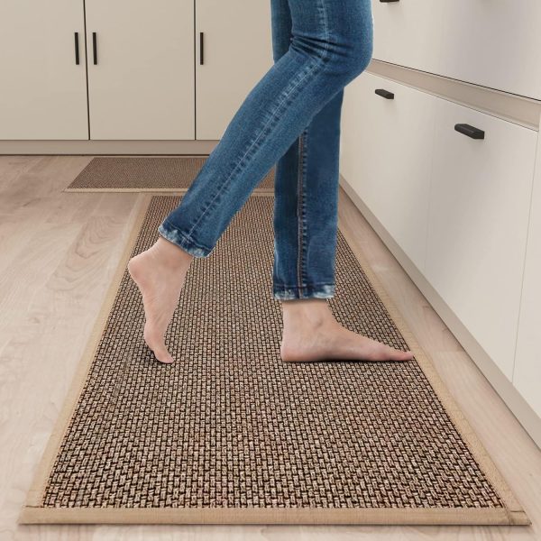 manufacturer direct kitchen mat set of 2 pcs, cushioned non slip rugs for kitchen floor, absorbent runner comfort standing mats washable for kitchen, office, home (brown, 17.3"x47"+17.3"x30") trade price