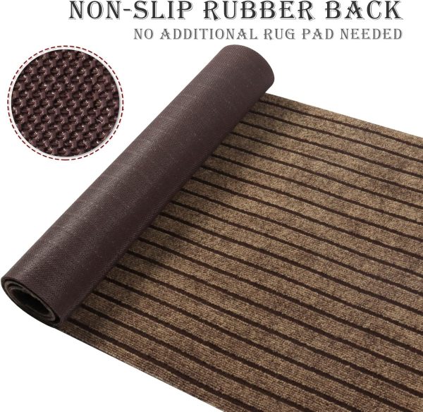 manufacturer direct ayoha runner rug 2' x 6' indoor/outdoor carpet runners, hallway kitchen entryway bedroom area rugs with natural non-slip rubber backing, garage mat, brown/brown strip (available for custom sizes) trade price