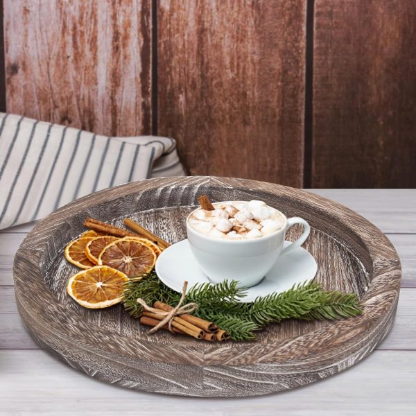 wholesale direct round decorative wood trays for coffee table counter farmhouse kitchen home decor centerpiece small wooden candle holder tray circular serving platter circle rustic dining table bathroom perfume tray bulk purchase at factory prices