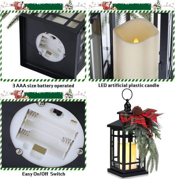 custom wholesale 2 pcs christmas decorative lanterns black metal christmas party hanging candle lantern vintage flameless decorative lanterns with led lights for indoor outdoor christmas home table porch party decor oem/odm services