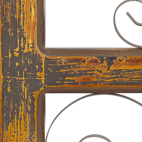 bulk purchase deco 79 wood scroll home wall decor window inspired wall sculpture with metal scrollwork relief, wall art 14" x 1" x 36", brown trade price