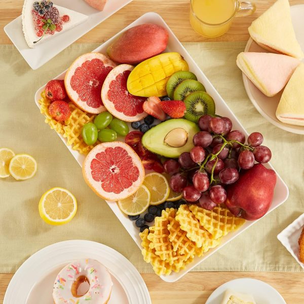 wholesale direct lifewit serving tray plastic for party supplies, 15" x 10" platters for serving food, 3 pcs white reusable tray for veggie, snack, fruit, cookies, desserts in kitchen/pantry organization bulk purchase at factory prices