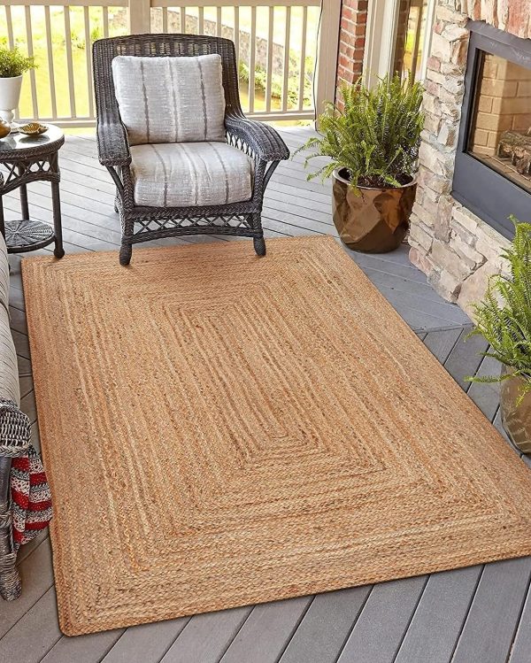manufacturer direct kema jute braided area rug, 4x6 feet (48x72 inches) - rustic vintage braided reversible rectangular rug, shag rugs for bedroom, jute kitchen rug, living room rugs, floor rug trade price