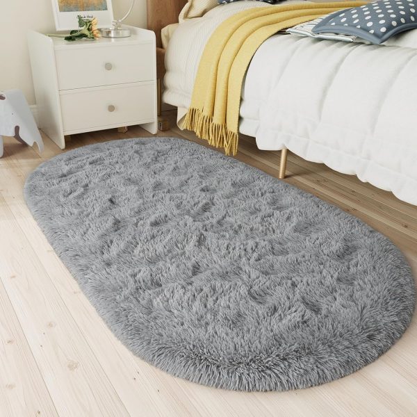global sourcing lochas fluffy bedroom rug 2.6' x 5.3', shaggy area rug for bedroom bedside, soft oval throw rugs carpet for living room kids girls home decor oem/odm services
