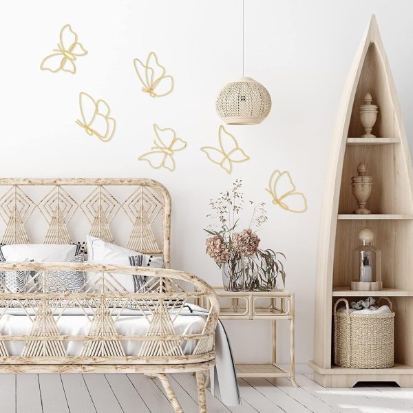 factory direct hotop 6 pieces metal butterfly wall decor metal wall art heart hanging decorations wire flowers decor wall decals for kitchen bathroom indoor outdoor wedding birthday party (gold,butterfly) volume discount