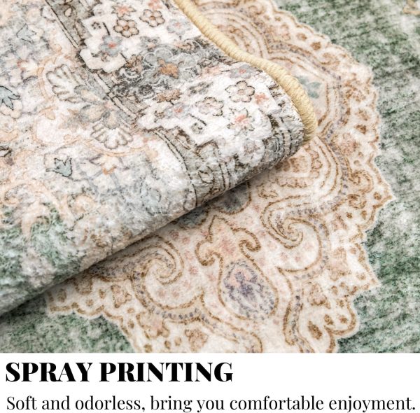 global sourcing mujoo green area rug small rugs boho machine washable rugs non slip for entryway kitchen bathroom bedroom vintage soft low-pile 2'x3' flowers oem/odm services