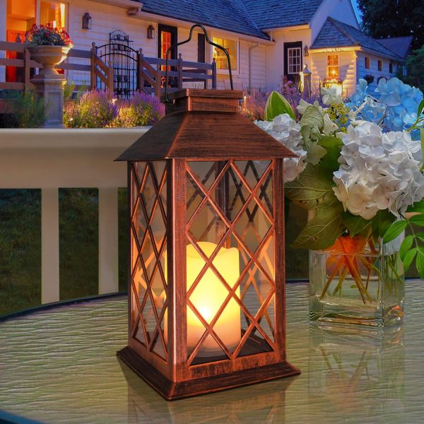 custom wholesale [2 pack] take me 14" solar lantern outdoor garden hanging lantern waterproof led flickering flameless candle mission lights for table,outdoor，mothers day gifts mom wife oem/odm services