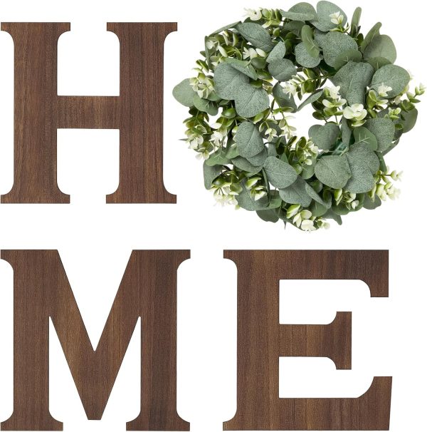 bulk purchase mkono farmhouse wall home sign with artificial eucalyptus for o rustic wooden hanging letters decorative wall art decor for living room kitchen entryway housewarming gift, brown trade price
