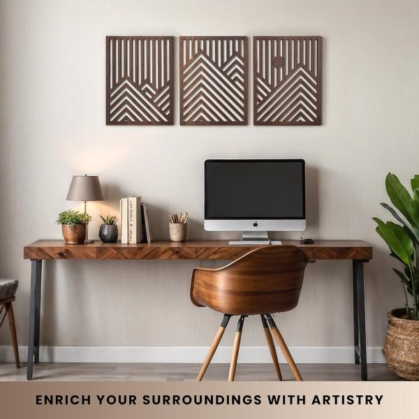 bulk purchase qmmp modern mountain and sun wall sculptures - set of 3 - walnut - home decor accent - wall art for living room, bedroom, office - easy installation (walnut, medium) trade price