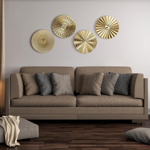 factory direct hicarer 4 pcs 12" metal wall art wall decor sunburst hanging metal artwork wall decor wall art decorations for home living room office (gold) volume discount