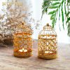custom wholesale 6 pcs small metal tealight hanging birdcage lantern, vintage decorative centerpieces of wedding, party, gold oem/odm services