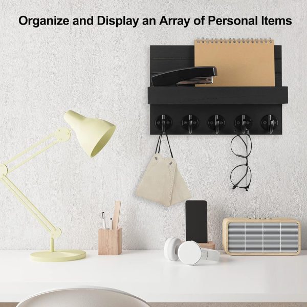 bulk purchase key holder for wall, decorative key and mail holder with shelf has large hooks for bags, coats, umbrella – paulownia wood key hanger with mounting hardware (9.8”w x 6.7”h x 4.2”d) trade price