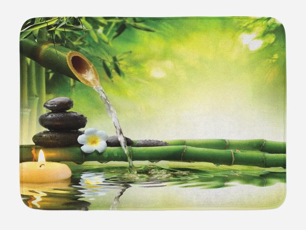 manufacturer direct ambesonne spa themed bath mat, calming atmosphere of the streaming water from a branch with stones plumeria, plush bathroom decor mat with non slip backing, 30.2" x 20", bamboo green trade price