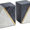 supplier direct cork & mill marble book ends for shelves, decorative bookends for heavy books, unique mid century modern gray and white bookends with brass inlay, heavy duty bookshelf stopper, set of 2 wholesale prices