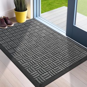 global sourcing mibao front door mat, heavy duty durable welcome mat for outdoor indoor, dirt trapper waterproof super absorbent door mat for entryway outside patio porch, 29.5" x 17", grey oem/odm services