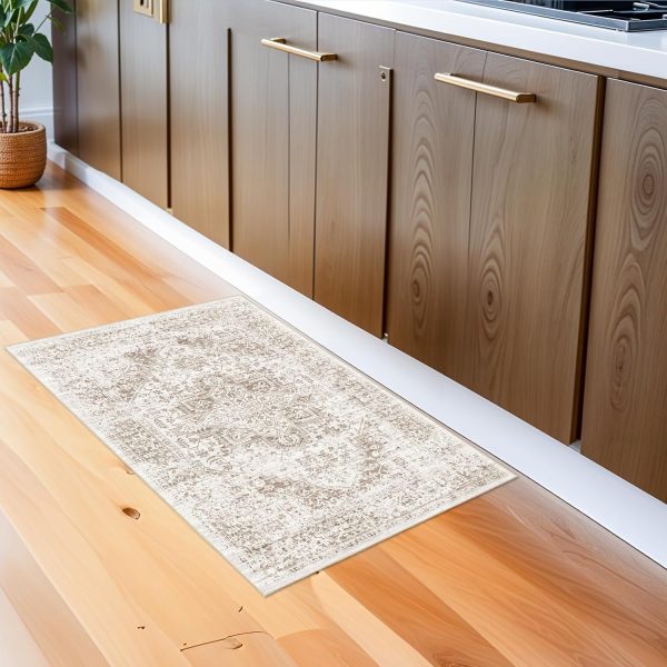 global sourcing washable 2x3 entryway mat - small indoor area rug for entrance with vintage non-slip low-pile traditional medallion indoor rug with stain resistant accent distressed carpet thin rug (bridge) oem/odm services