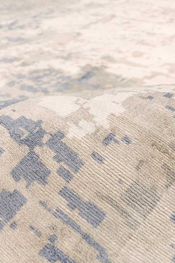 manufacturer direct pasargad home mirage bamboo silk abstract area rug - hand-loomed grey/blue rugs for living room, bedroom, home, 5' 0" x 8' 0" trade price