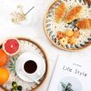 wholesale direct rattan serving tray with mother of pearl, round coffee table tray decor, round wicker tray, boho decorative tray, woven tray (lucky flower, 12 inch) bulk purchase at factory prices